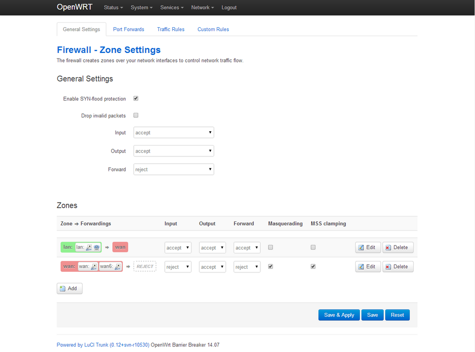 OpenWrt LuCI firewall interface